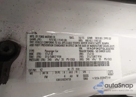 2016 Ford Focus Se from USA, damaged, VIN 1FADP3K27GL222353